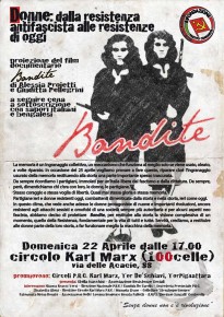 22 Aprile, Circolo PRC Centocelle. BANDITE: DONNE DALLA RESISTENZA ANTIFASCISTA ALLE RESISTENZE DI OGGI