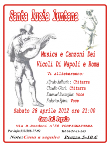 SABATO, 28 APRILE: "SANTA LUCIA LUNTANA", MUSICA E CANZONI DEI VICOLI DI NAPOLI E ROMA