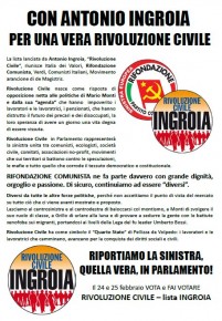 RIFONDAZIONE COMUNISTA CON ANTONIO INGROIA. RIPORTIAMO LA SINISTRA, QUELLA VERA, IN PARLAMENTO!