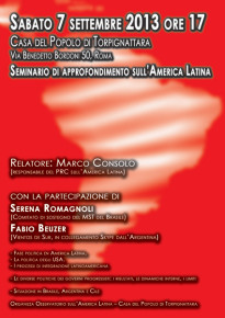 Sabato 7 settembre  - ore 17 - Seminario di approfondimento sull'America Latina