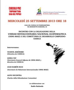 MERCOLEDI' 25 SETTEMBRE: GUATEMALA E RIVOLUZIONE ALLA CDP TORPIGNATTARA