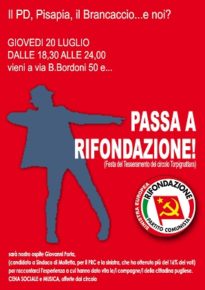 Festa del tesseramento 2017 - GIOVEDI 20 LUGLIO DALLE 18,30 ALLE 24,00 PASSA A RIFONDAZIONE Festa del tesseramento 2017 - GIOVEDI 20 LUGLIO DALLE 18,30 ALLE 24,00 PASSA A RIFONDAZIONE