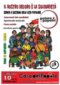 SABATO 10 FEBBRAIO ORE 20,00 - SERATA a SOSTEGNO DELLA LISTA POTERE AL POPOLO TORPIGNATTARA