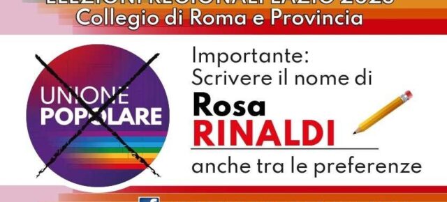Il 12 e 13 Febbraio alle elezioni regionali del Lazio vota Unione Popolare con Rosa Rinaldi presidente Vota la lista di Unione Popolare e scrivi la preferenza Rosa Rinaldi Il 12 e 13 Febbraio alle elezioni regionali del Lazio vota Unione Popolare con Rosa Rinaldi presidente Vota la lista di Unione Popolare e scrivi la preferenza Rosa Rinaldi