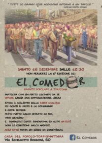 El Comedor, pranzo popolare – Sabato 16 Dicembre 23 dalle ore 12,30 Casa del popolo di Torpignattara Via Benedetto Bordoni, 50